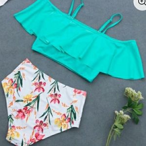 2 pc  Retro Boho Flounce High waisted Bikini